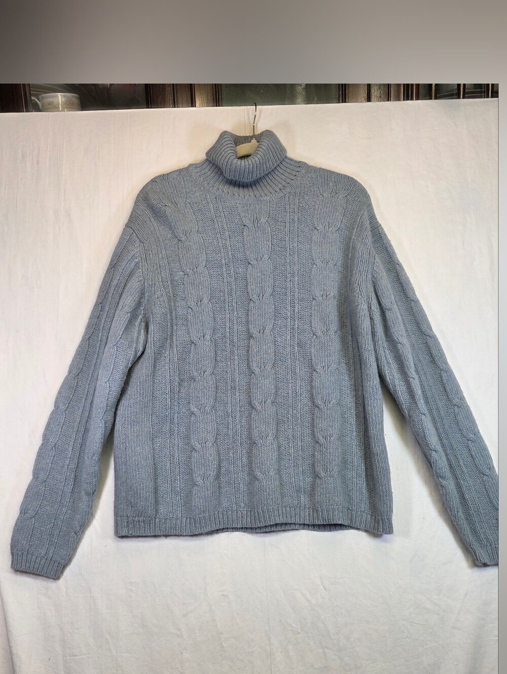 Gap XL Blue 100% Lambswool Cable Knit Turtleneck Sweater #0445